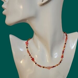 3/$30 Orange Glass Seed Beaded Floral Sequin Choker Necklace
